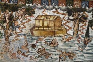 De ark van Noach en de zondvloed geïllustreerd door barok-mestizo fresco